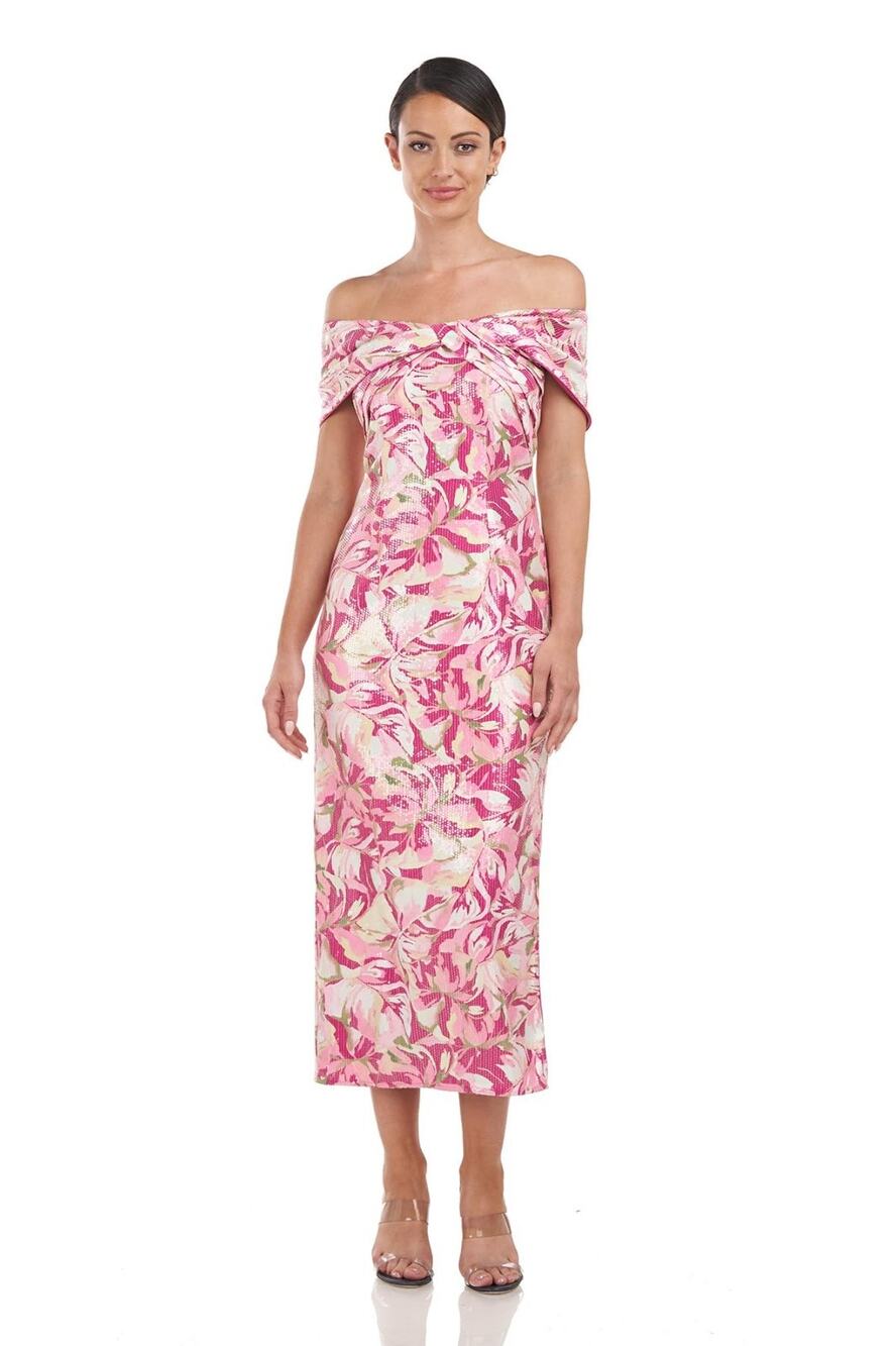 JS Collections Women's Marina Twist T-Length Dress, Sangria Size 2 Retail $265